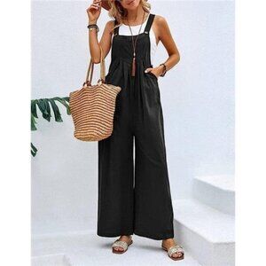 Women's Bib Overalls Sleeveless Jumpsuits Black